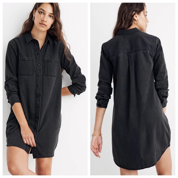 madewell black denim shirt dress